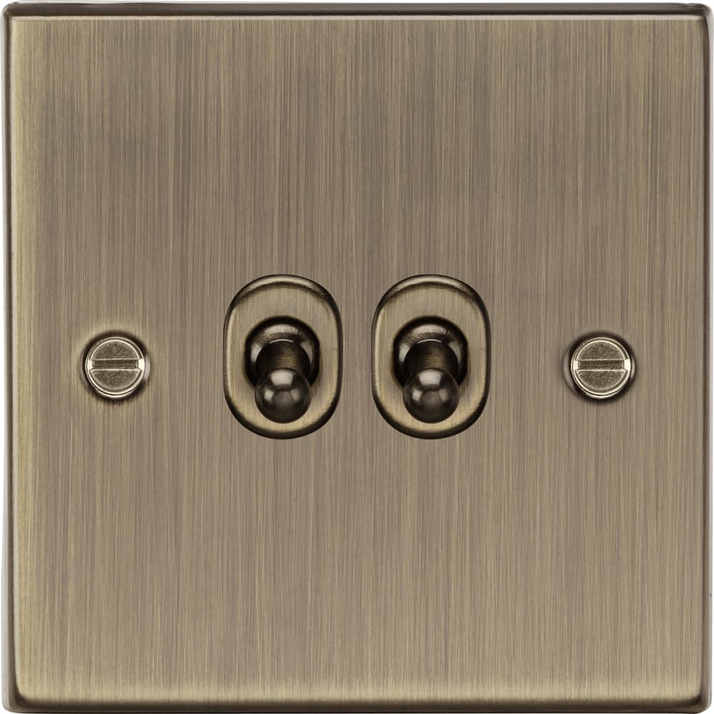 Knightsbridge 10AX 2 Gang 2 Way Toggle Light Switch - Antique Brass