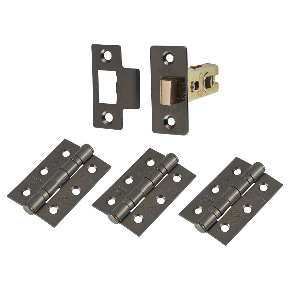 Altro Tubular Latch Pack - 57mm Backset - 3 x Fire Rated Ball Bearing Hinges - Black Nickel