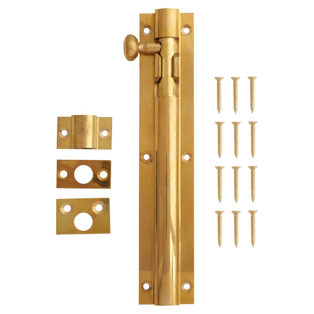 Decorative Straight Barrel Bolt - 200 x 38mm - Polished Brass