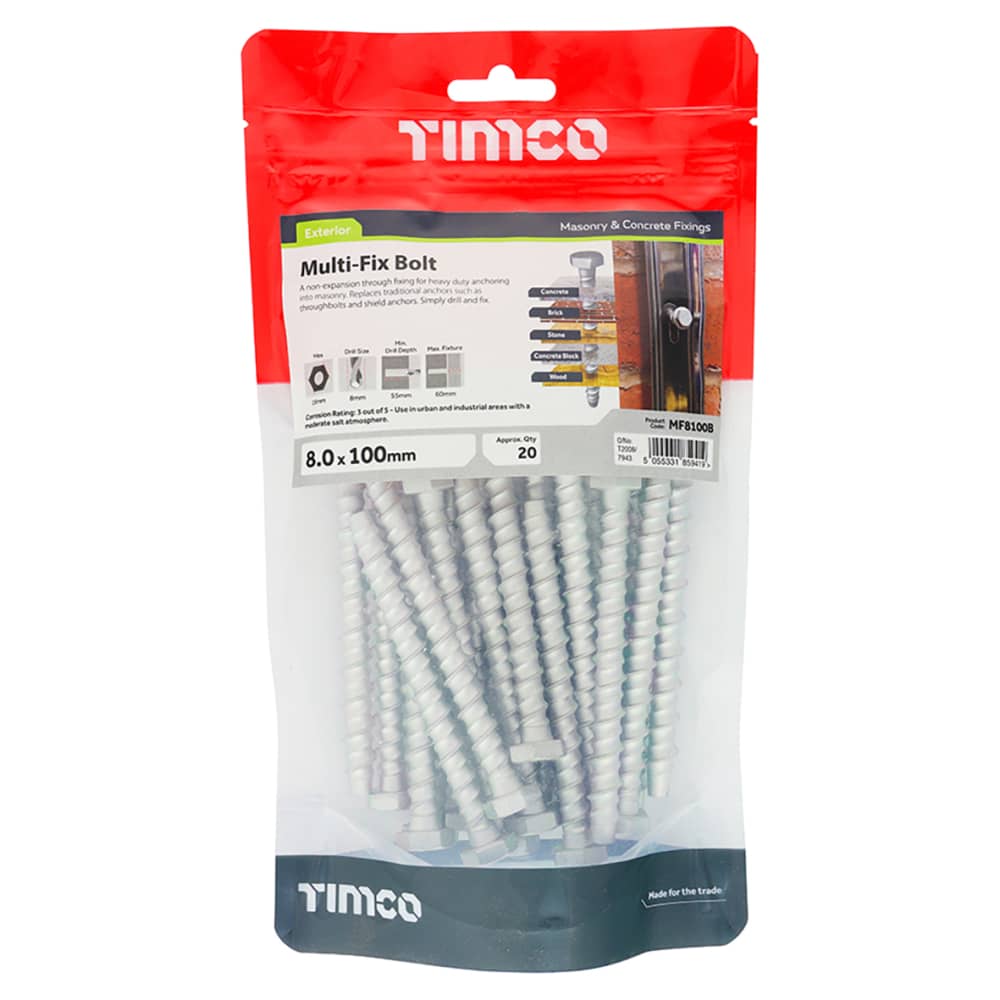 TIMCO Masonry Bolt - Hex Head - 8 x 100mm - Pack of 20