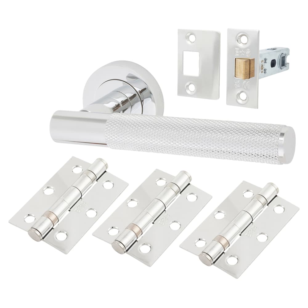 Serozzetta by Carlisle Brass Lagos Knurled Latch Door Handle on Rose Ultimate Kit - Polished Chrome