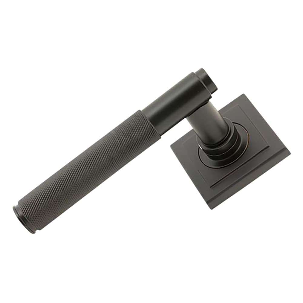 From The Anvil Brompton Knurled Door Handle on Square Rose - Aged Bronze