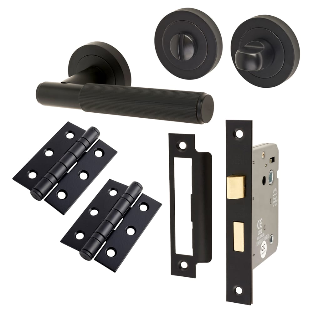 Altro Nova Lines Bathroom Lock Door Handle Kit - Matt Black 