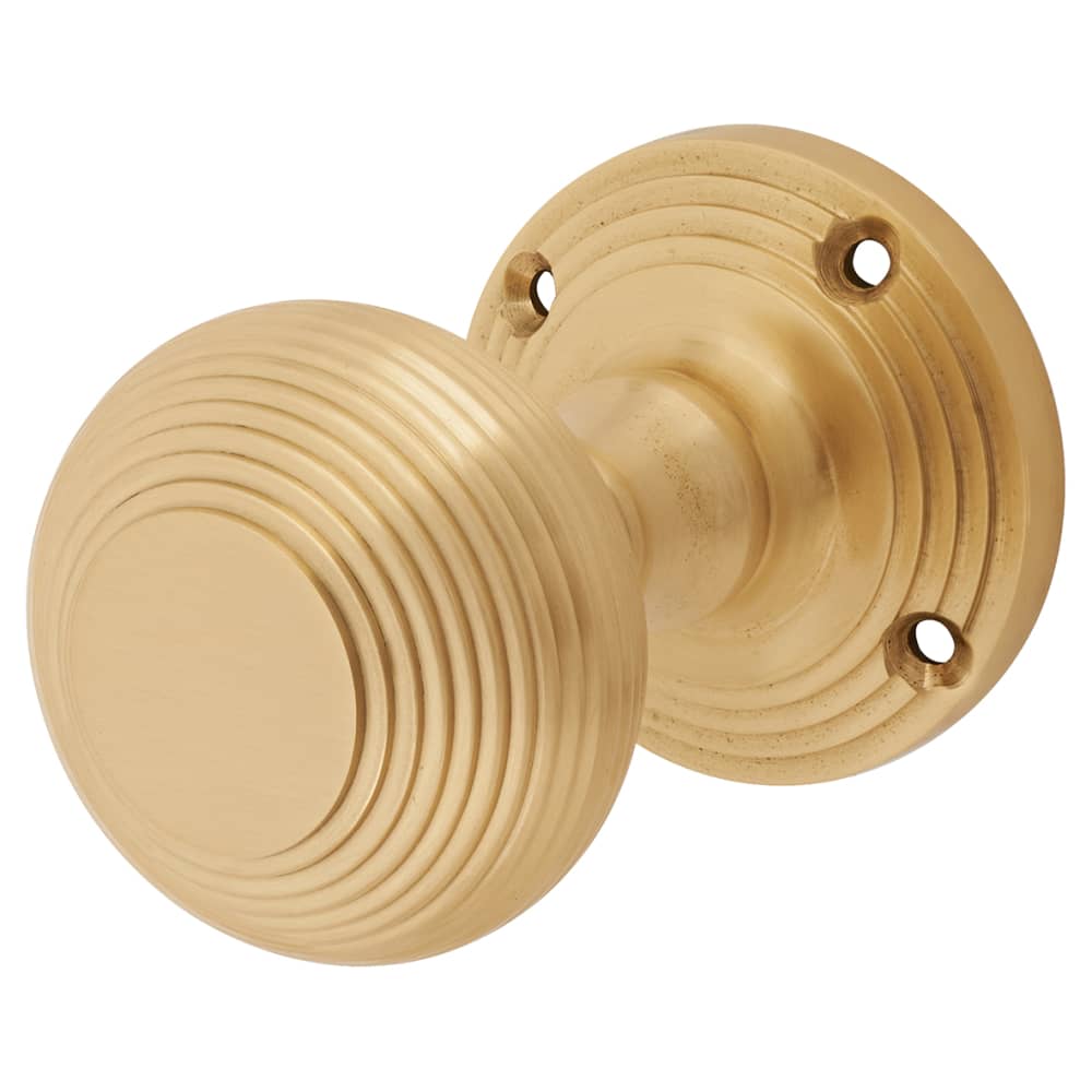 Touchpoint Reeded Beehive Mortice Door Knob - 60mm Rose Diameter - Satin Brass