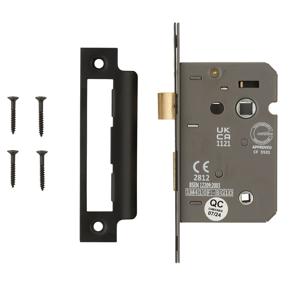 Bathroom Lock - 63mm Case - 44mm Backset - Matt Black