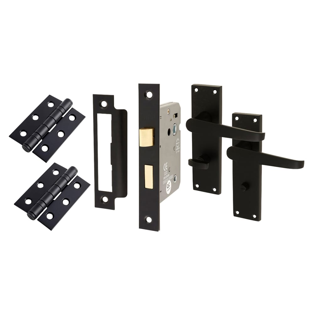 Touchpoint Budget Straight Bathroom Lock Door Handle Kit - Matt Black 