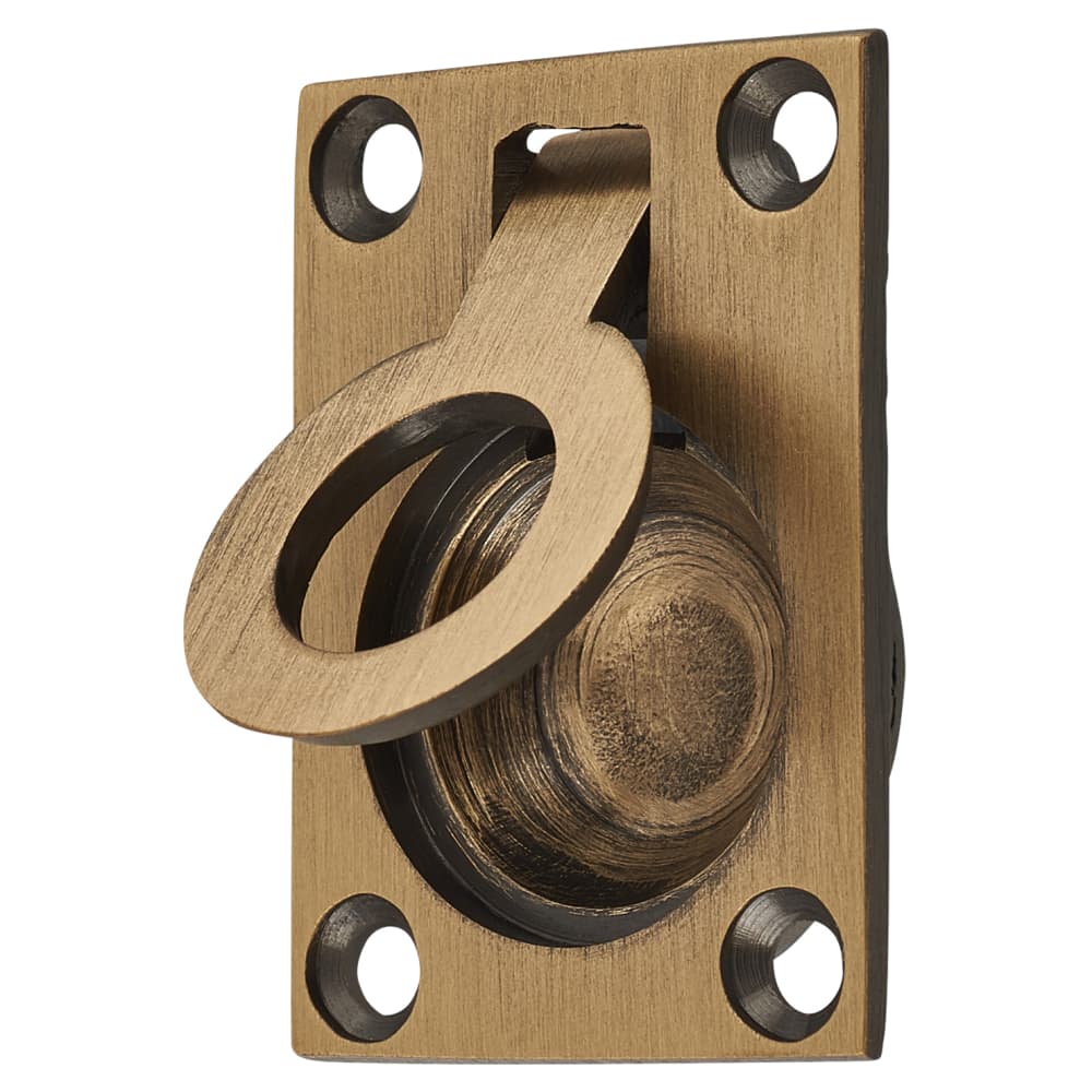 Altro Rectangular Flush Ring Cabinet Pull Handle - 38 x 27mm - Antique Brass