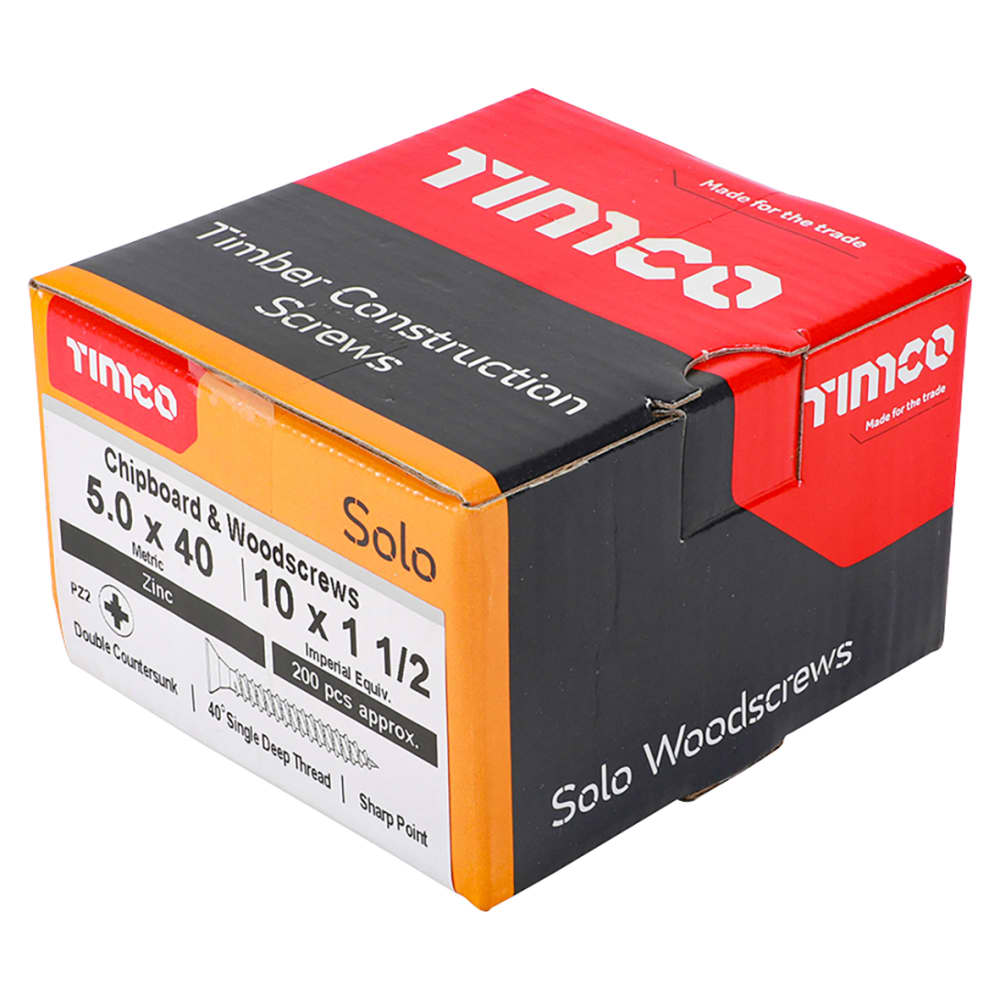 TIMCO Solo Chippy Pozi Countersunk Wood Screws - 5.0 x 40mm - Zinc Plated - Pack of 200