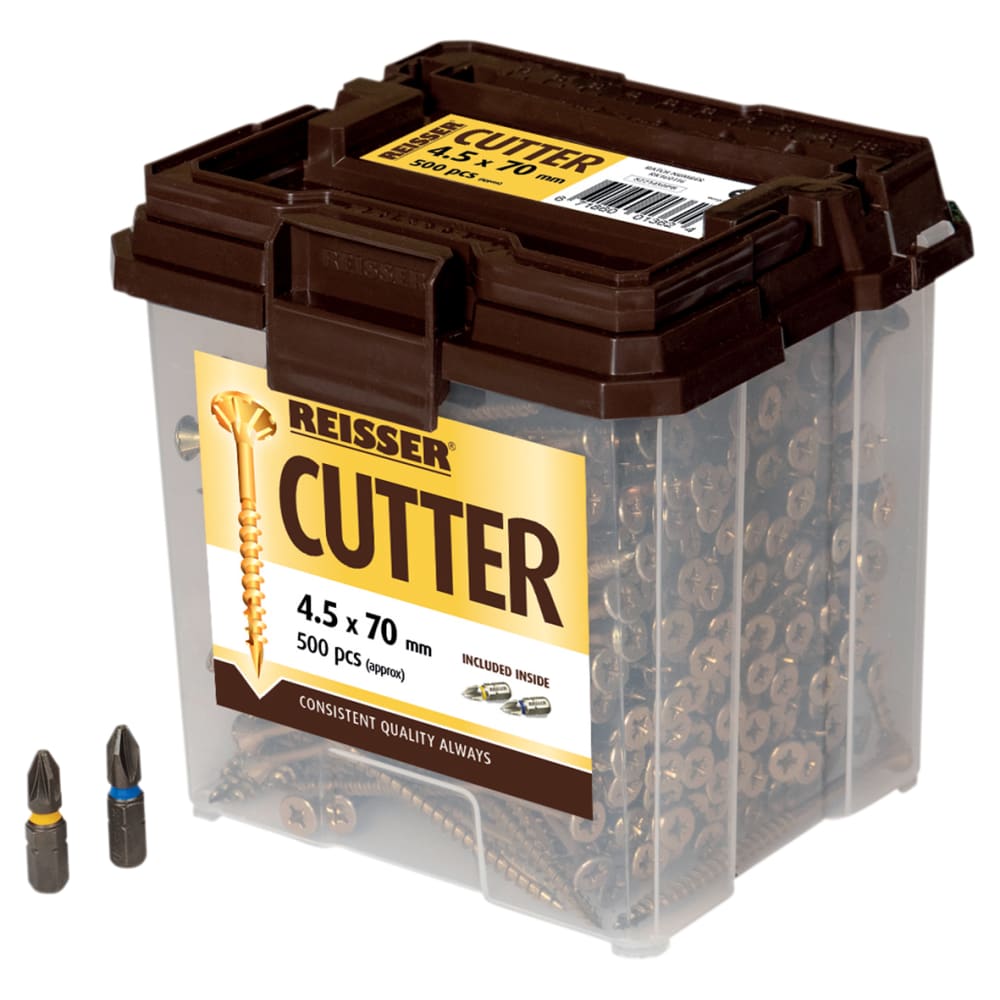 Reisser Cutter Pozi Countersunk Wood Screws Tub - 4.5 x 70mm - Yellow Zinc - Pack of 500