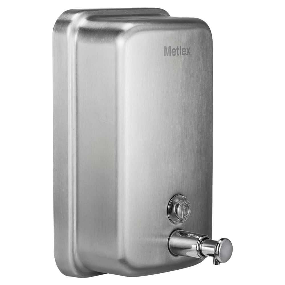 Metlex Kepler Wall Mounted Narrow Soap Dispenser - 124 x 120 x 124mm - Brushed Stainless Steel 