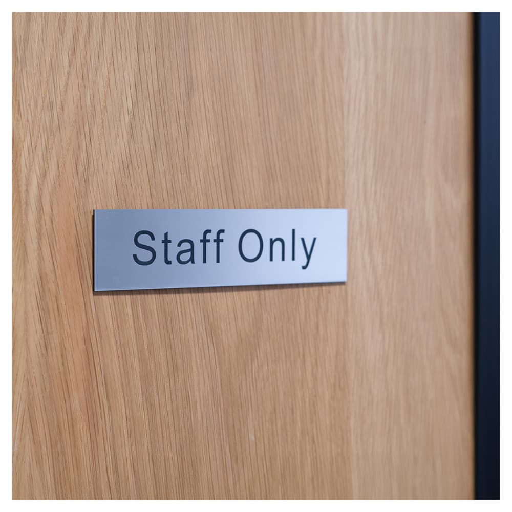 Staff Only Door Sign - 200 x 50mm - Silver Effect Plastic