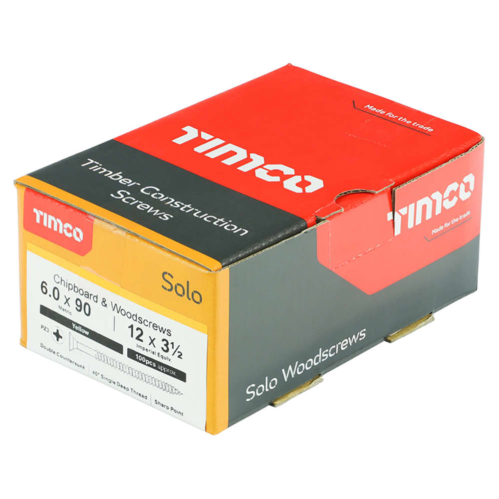 TIMCO Solo Chippy Pozi Countersunk Wood Screws - 6.0 x 90mm - Yellow Zinc - Pack of 100