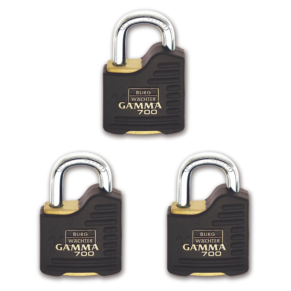Burg Wachter Brass Gamma Padlock - 30mm Body - 22 x 26mm Shackle - Keyed Alike - Pack of 3