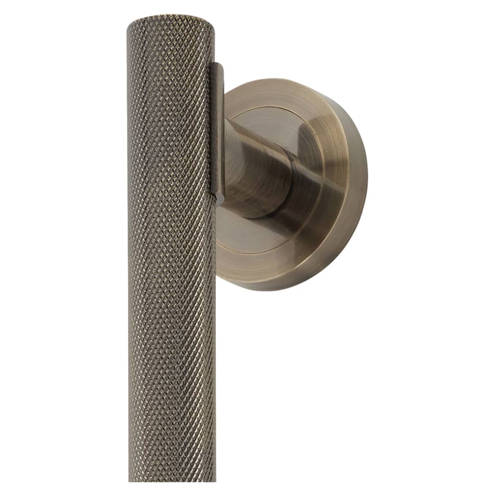 Hampstead Knurled T-Bar Door Pull Handle on Rose - Screw Fix - 300mm Centres - Antique Brass