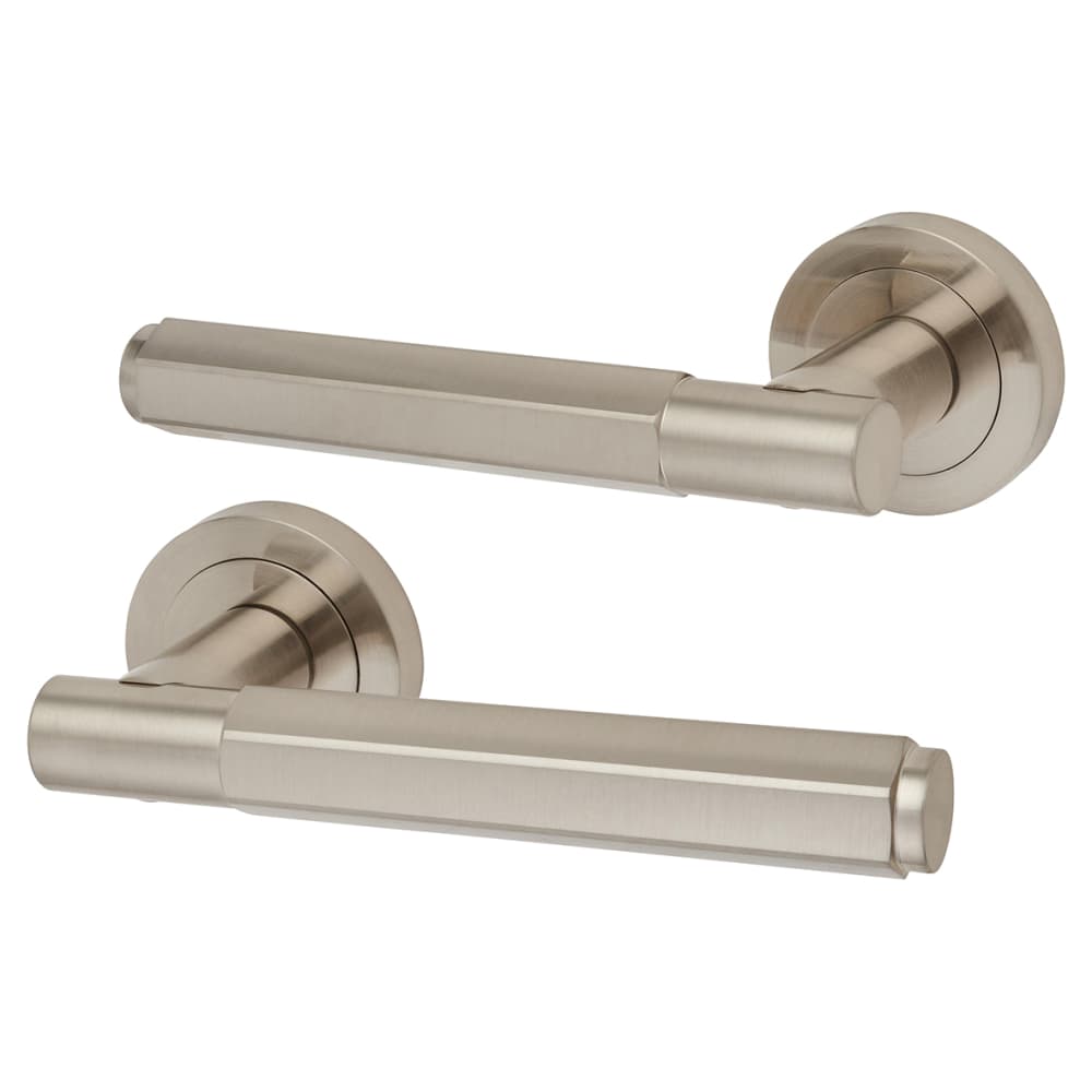 Altro Juno Hexagon Door Handle on Rose - Satin Nickel