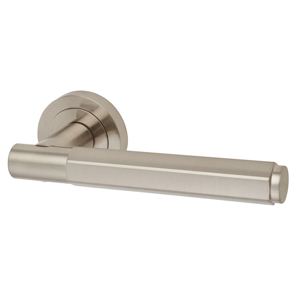Altro Juno Hexagon Door Handle on Rose - Satin Nickel