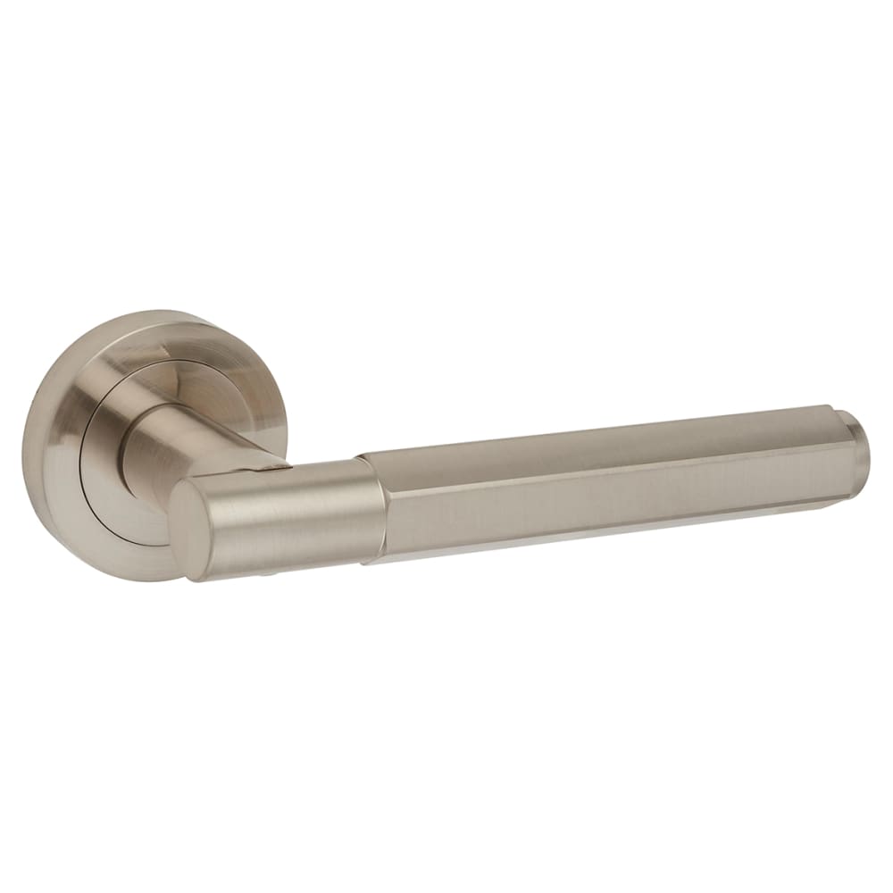 Altro Juno Hexagon Door Handle on Rose - Satin Nickel
