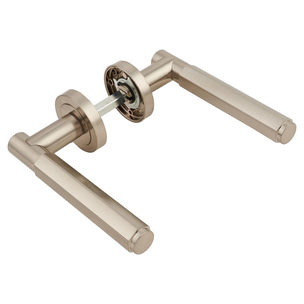 Altro Juno Hexagon Door Handle on Rose - Satin Nickel