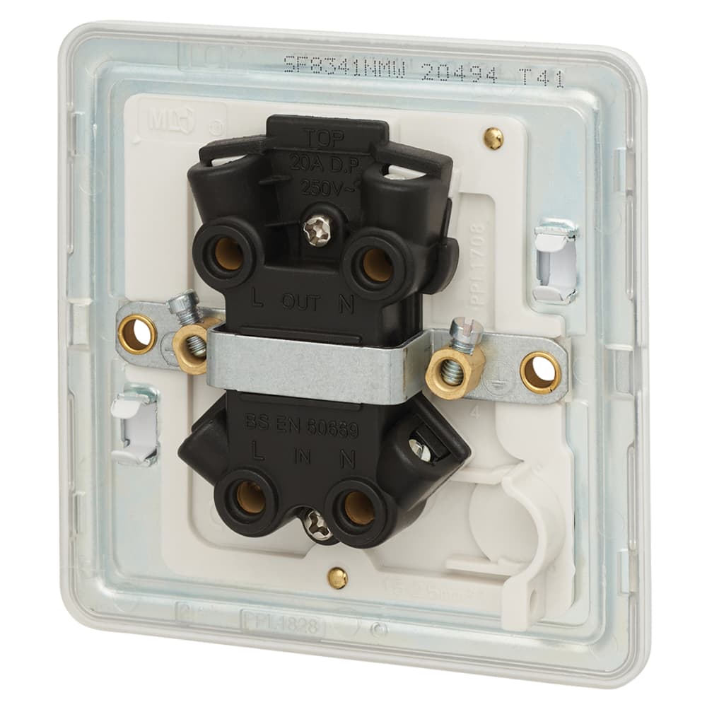 Knightsbridge 20A 1 Gang Double Pole Screwless Flat Plate Appliance Switch with Neon - Matt White