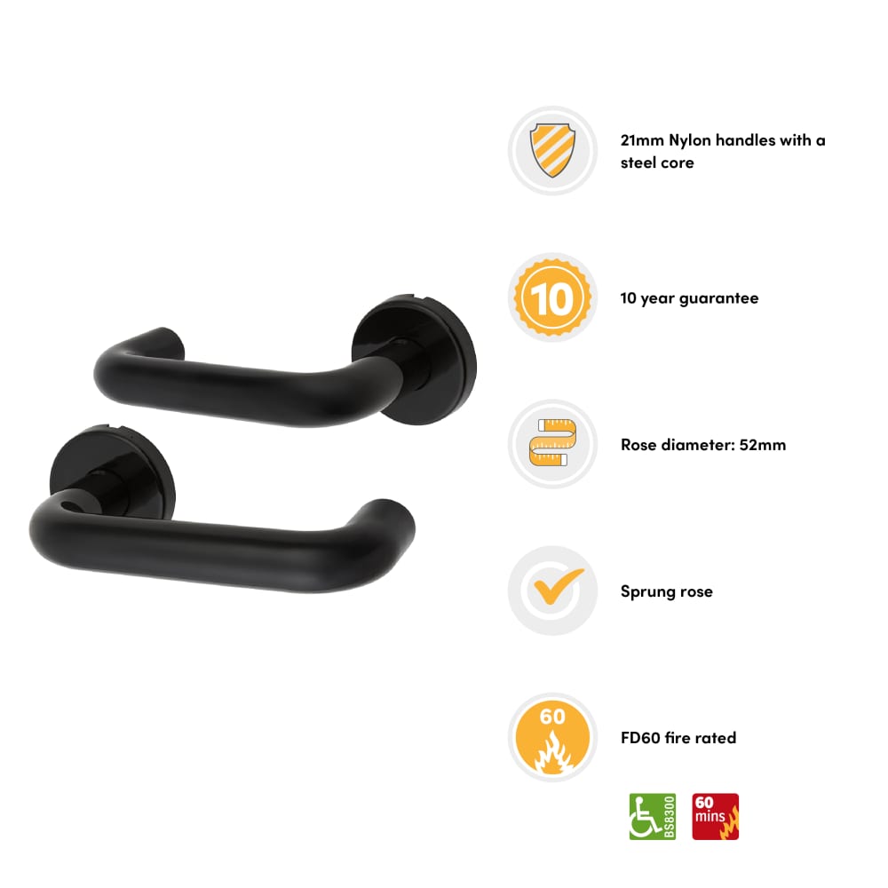 Hoppe Paris AR600/20 Nylon Steel Core Safety Door Handle on Rose - Ebony Black