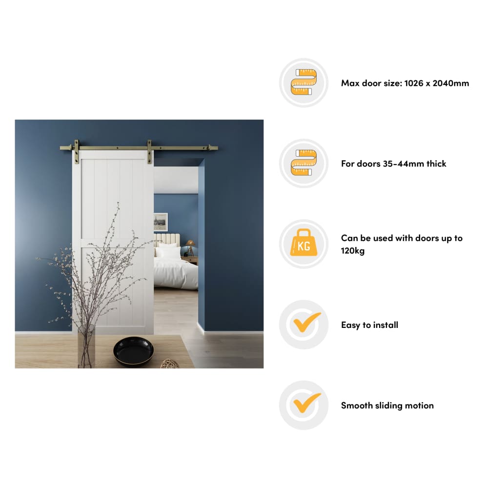 Klug Barn Strap Sliding Door Gear - Face Mounted - 2000mm Track - 120kg Max Door Weight - Ant Brass