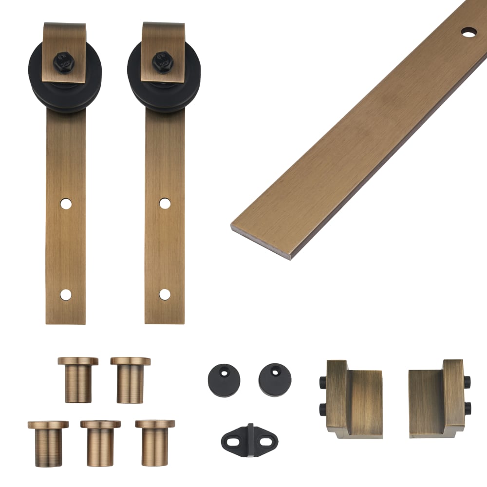 Klug Barn Strap Sliding Door Gear - Face Mounted - 2000mm Track - 120kg Max Door Weight - Ant Brass
