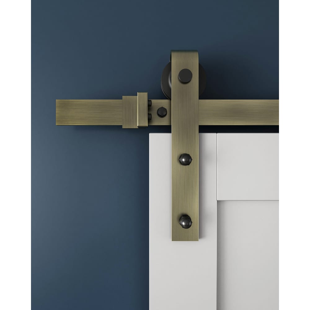 Klug Barn Strap Sliding Door Gear - Face Mounted - 2000mm Track - 120kg Max Door Weight - Ant Brass