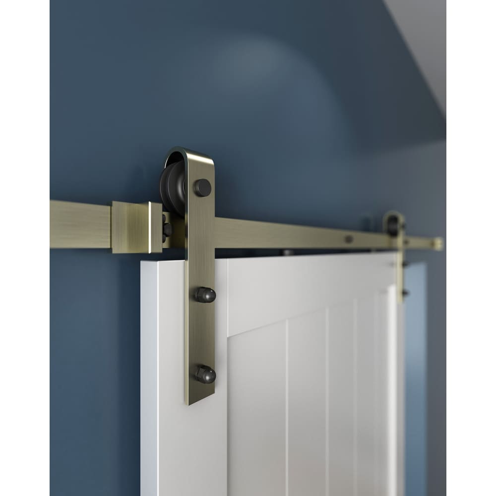 Klug Barn Strap Sliding Door Gear - Face Mounted - 2000mm Track - 120kg Max Door Weight - Ant Brass