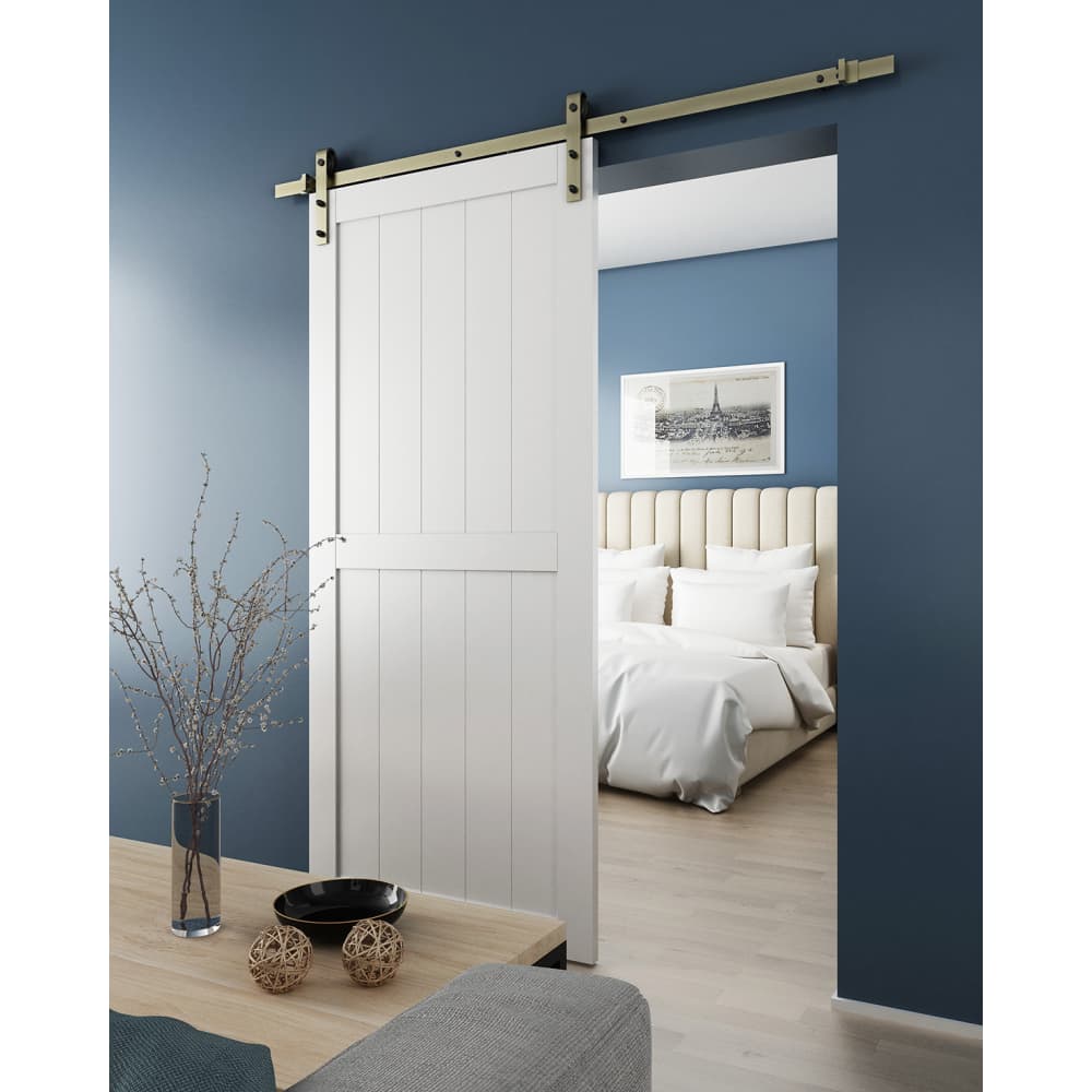 Klug Barn Strap Sliding Door Gear - Face Mounted - 2000mm Track - 120kg Max Door Weight - Ant Brass