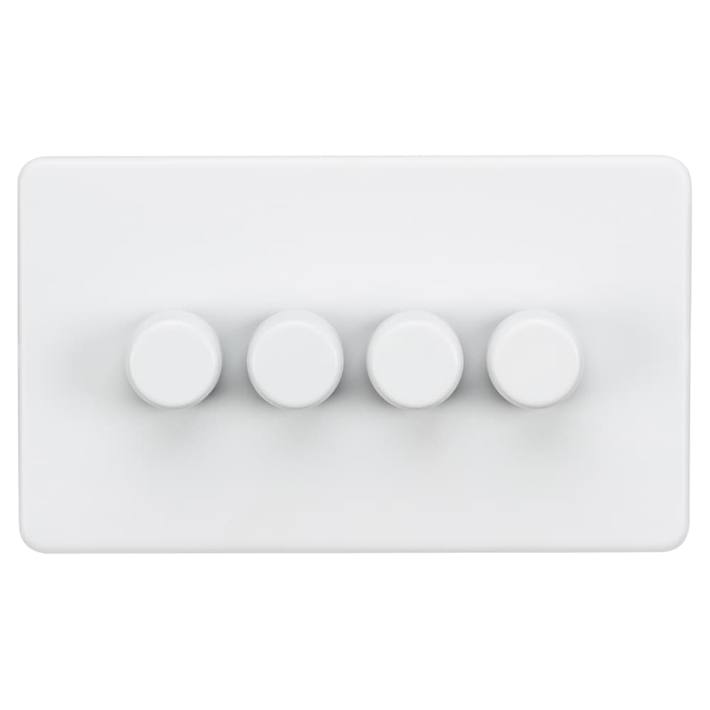 Knightsbridge 5-150W 4 Gang 2 Way Push On/Off Rotary Intelligent LED Dimmer Switch - Matt White