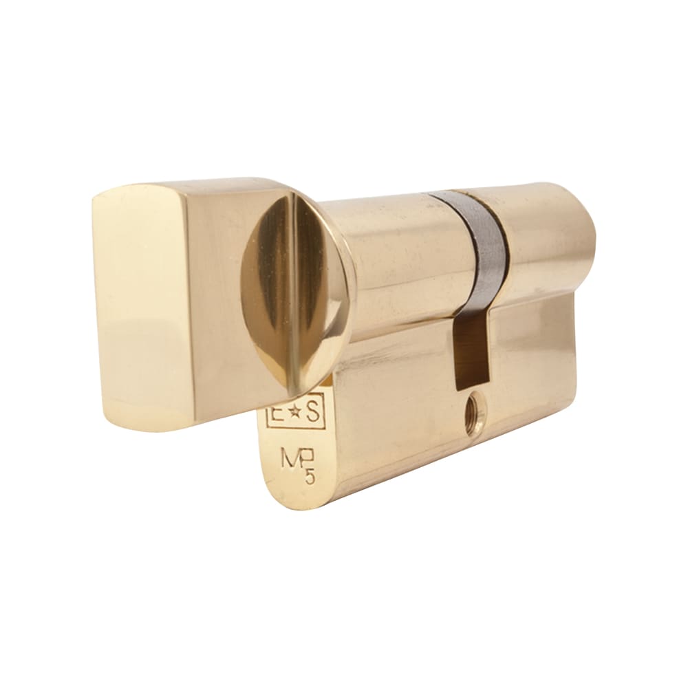 Eurospec 5 Pin 60mm Euro Thumbturn Cylinder - 30mm Turn + 30mm - Polished Brass - Keyed to Differ