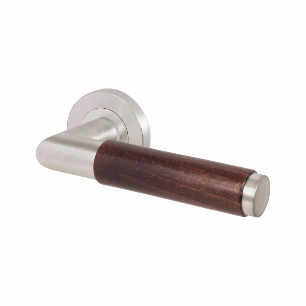 Reguitti Cuba Door Handle on Rose - Dark Wood/Satin Chrome