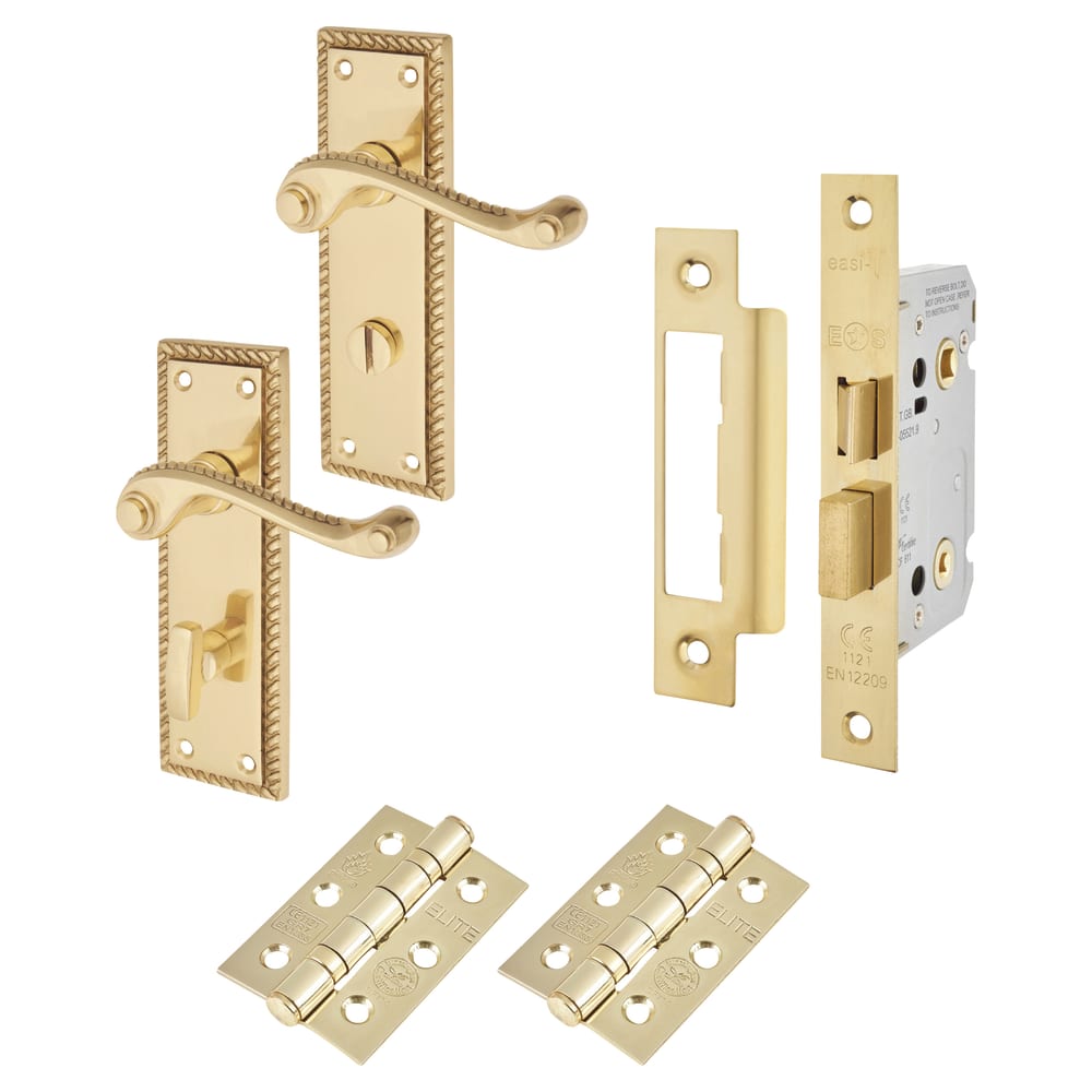 Touchpoint Georgian Bathroom Lock Door Handle Kit - Polished Brass