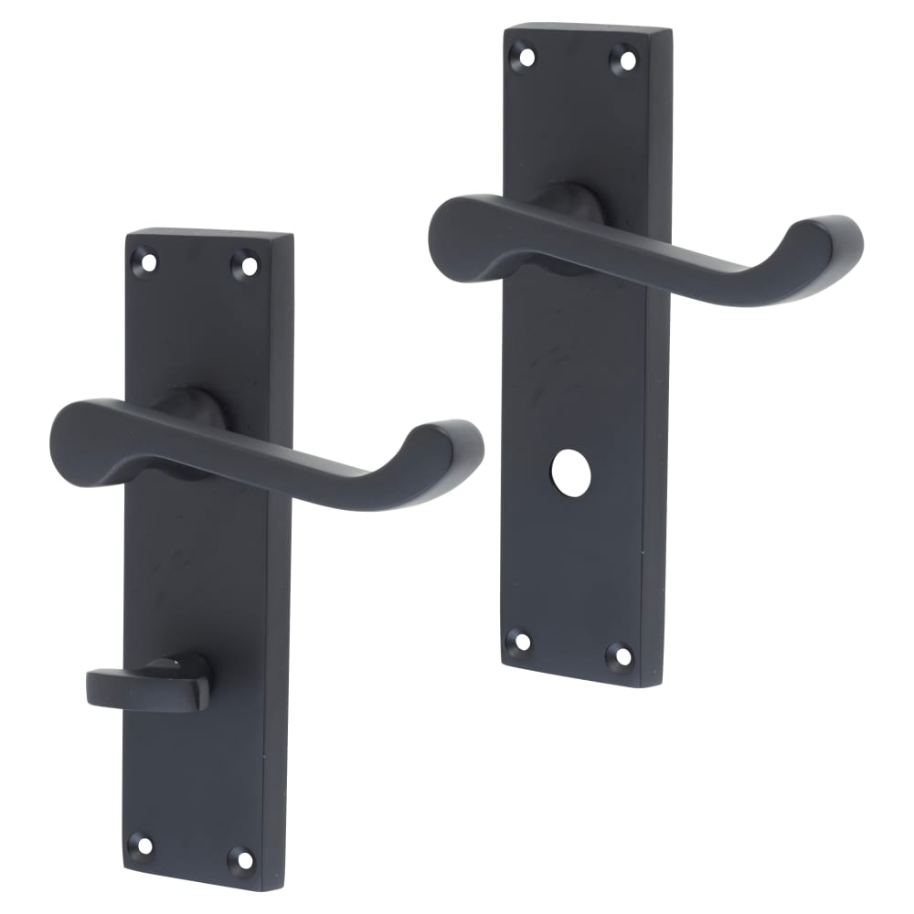 Victorian Scroll Bathroom Door Handle - 153 x 40mm - Matt Black