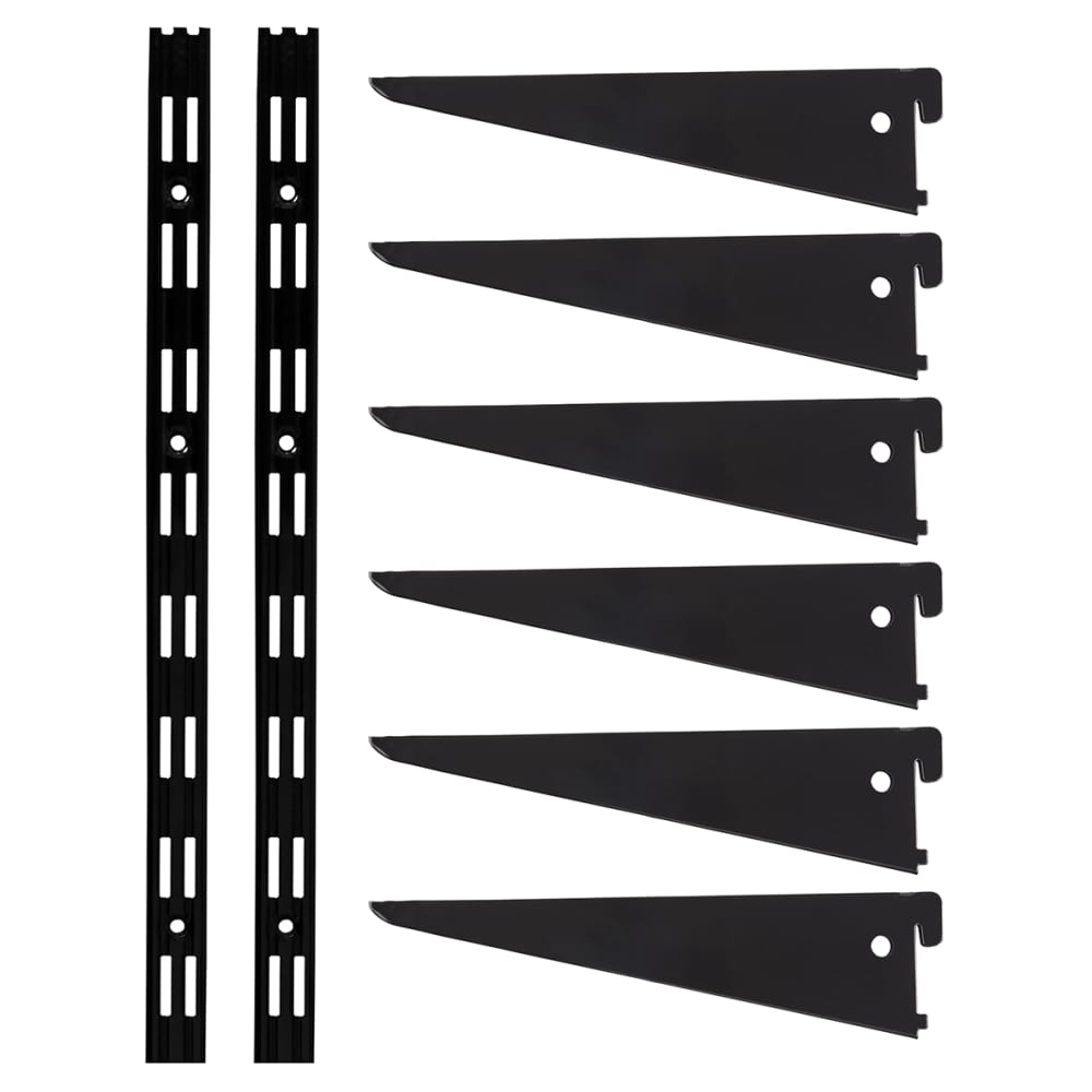 Altro Twin Slot Shelving Kit - 2 x 1000mm Shelf Wall Uprights & 6 x 270mm Shelf Brackets - Black