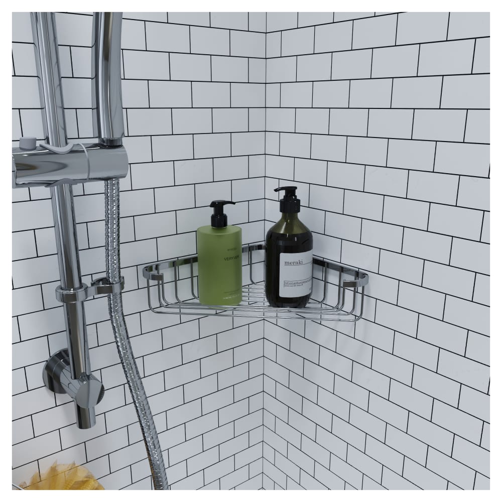 Croydex Wirework Medium Corner Shower Soap Dish Basket - 60 x 280 x 165mm - Mild Steel