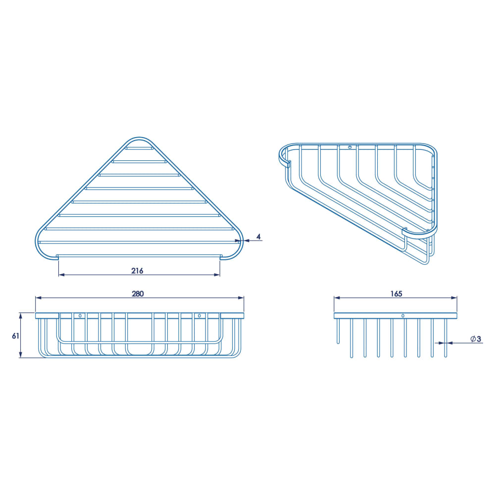 Croydex Wirework Medium Corner Shower Soap Dish Basket - 60 x 280 x 165mm - Mild Steel