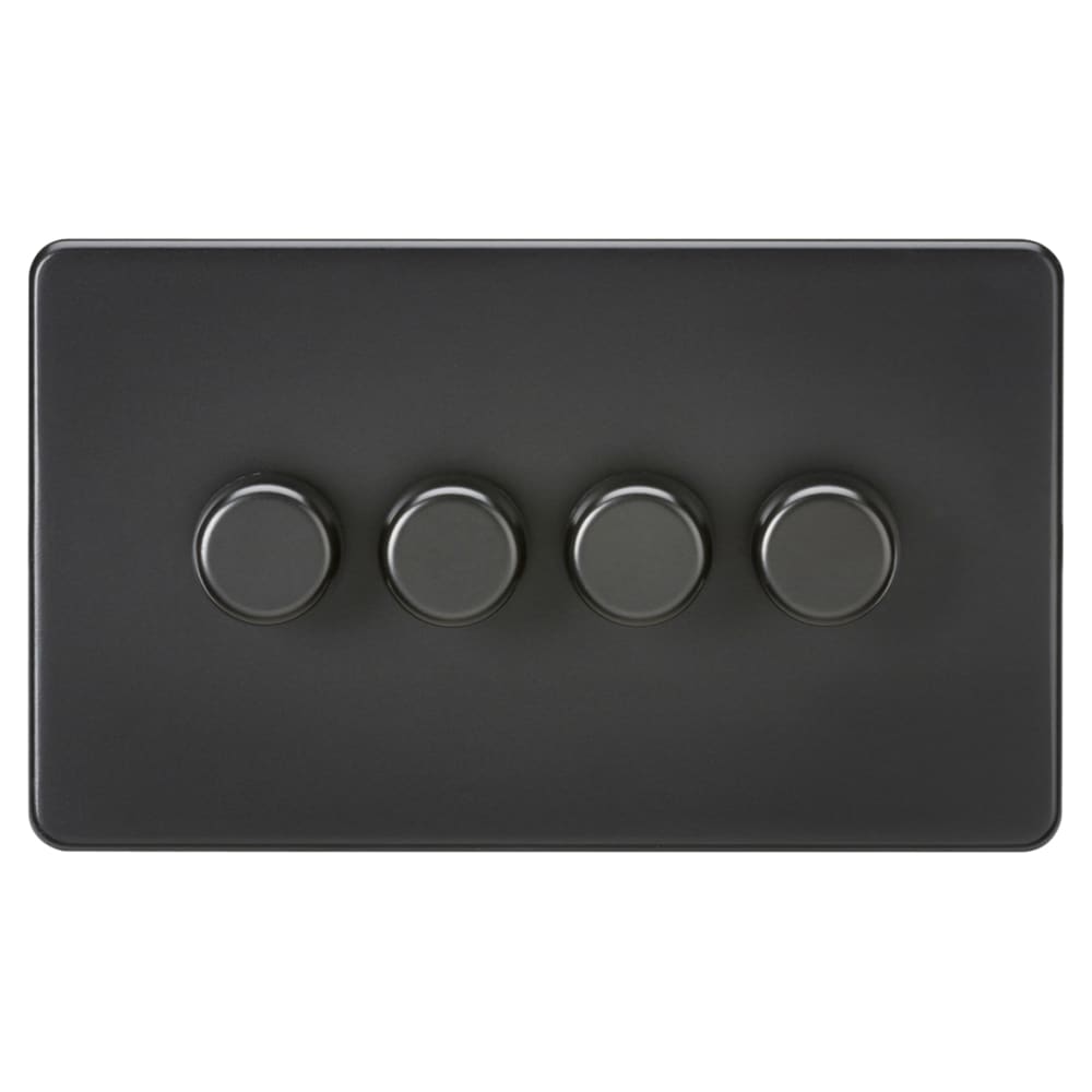 Knightsbridge 5-150W 4 Gang 2 Way Push On/Off Rotary Intelligent LED Dimmer Switch - Matt Black