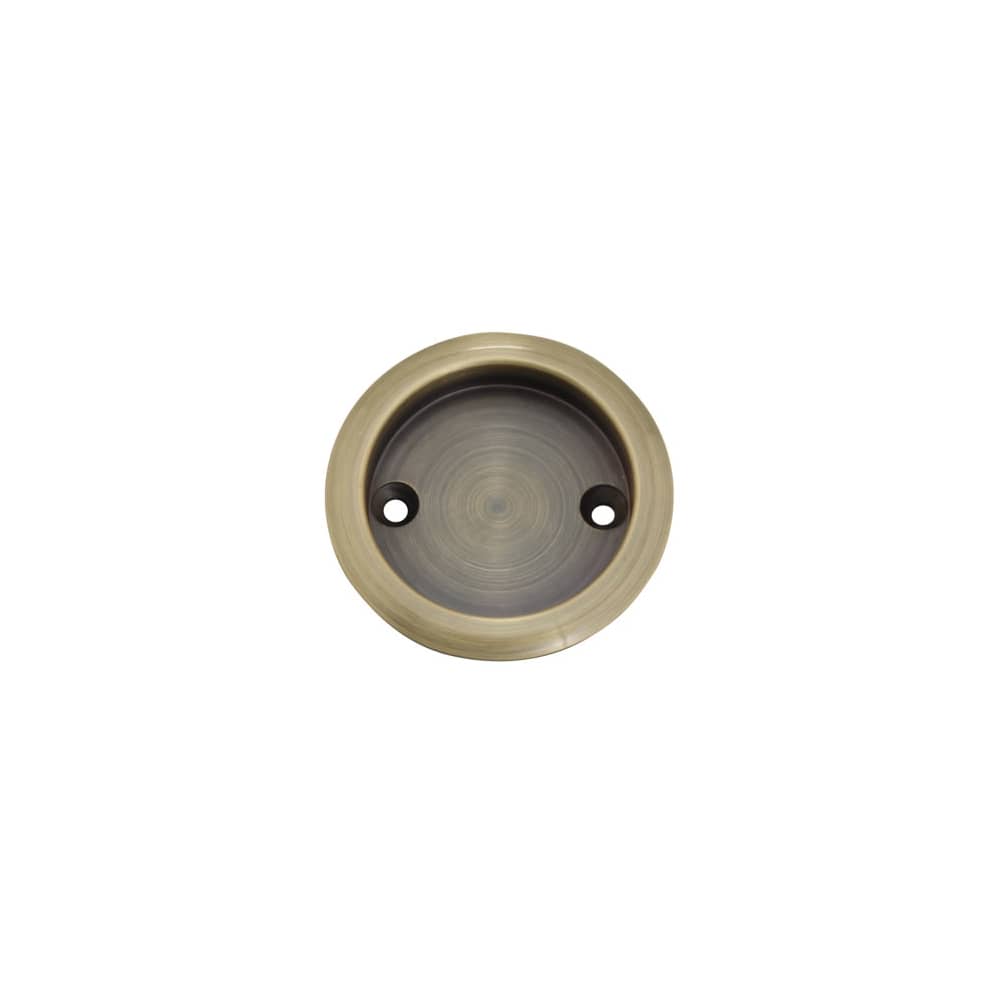 Klug Round Screw Fixed Flush Handle - 63mm Diameter - Antique Brass