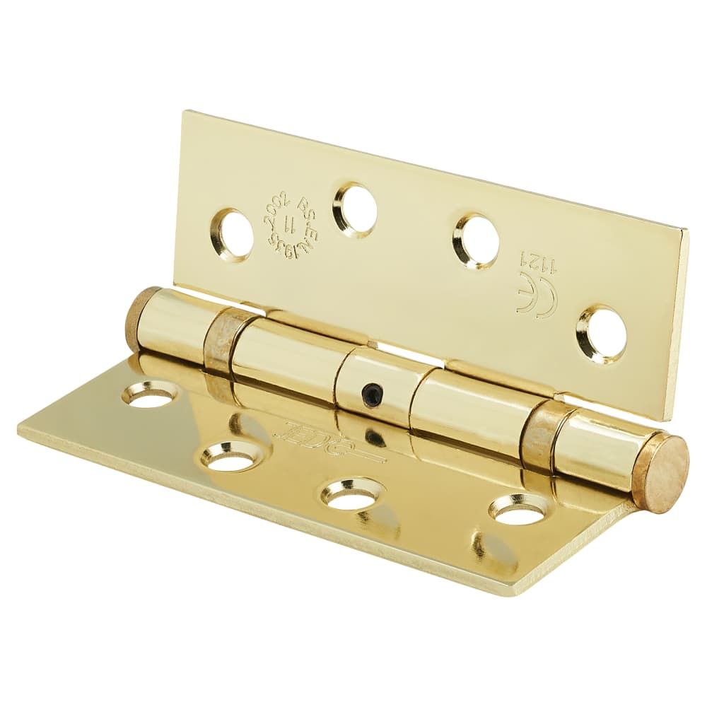 Jedo Twin Ball Bearing Steel Grade 11 Butt Fire Door Hinge - 102 x 76 x 2.7mm - Pol Brass - Pair