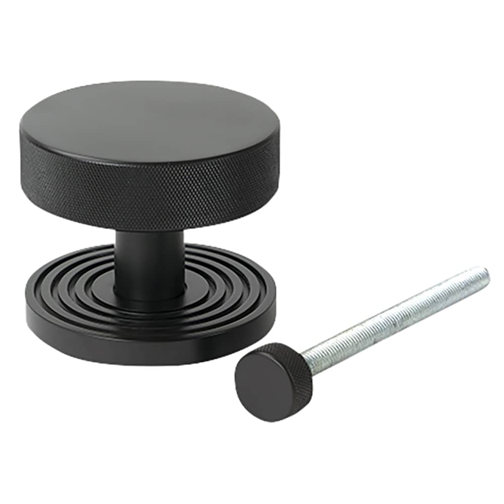 From The Anvil Brompton Round Knurled Centre Door Knob on Beehive Rose - 90mm Rose - Aged Bronze