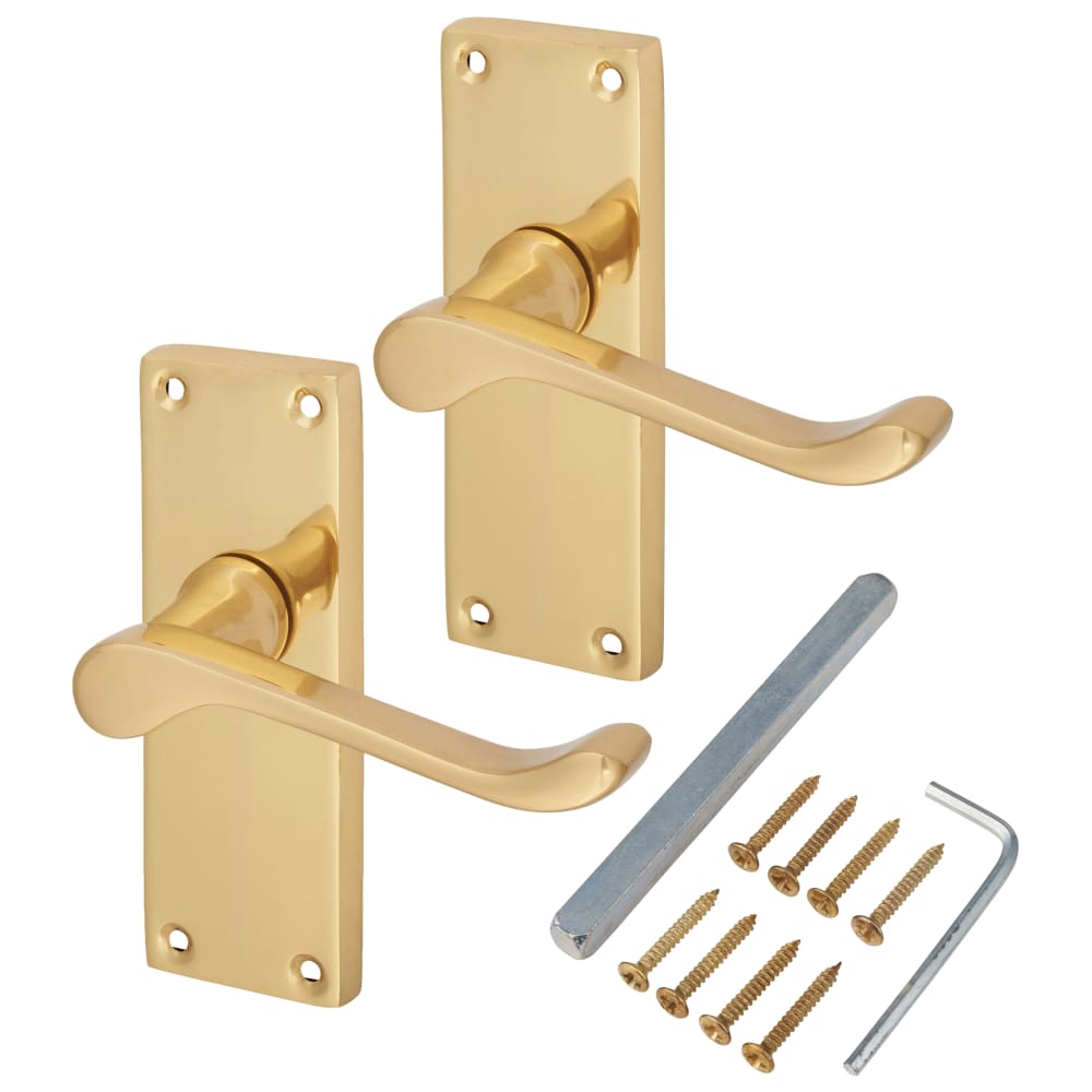 Touchpoint Victorian Scroll Latch Door Handle - Short Plate - 118 x 42mm - Polished Brass