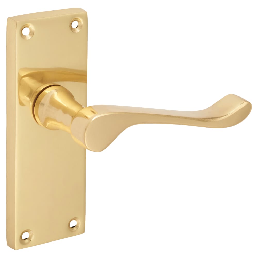 Touchpoint Victorian Scroll Latch Door Handle - Short Plate - 118 x 42mm - Polished Brass