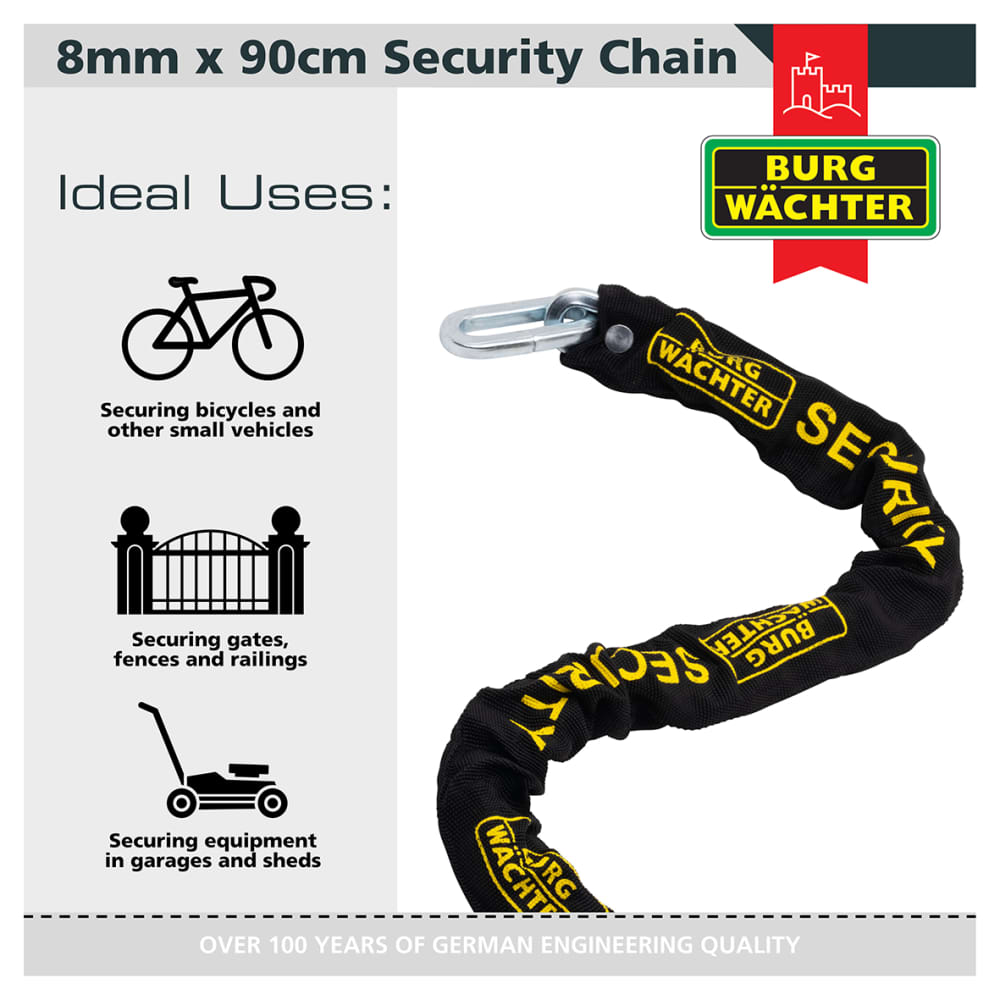 Burg Wachter GKM Fabric Sleeve Hardened Square Link Security Chain - 8 x 900mm - Black