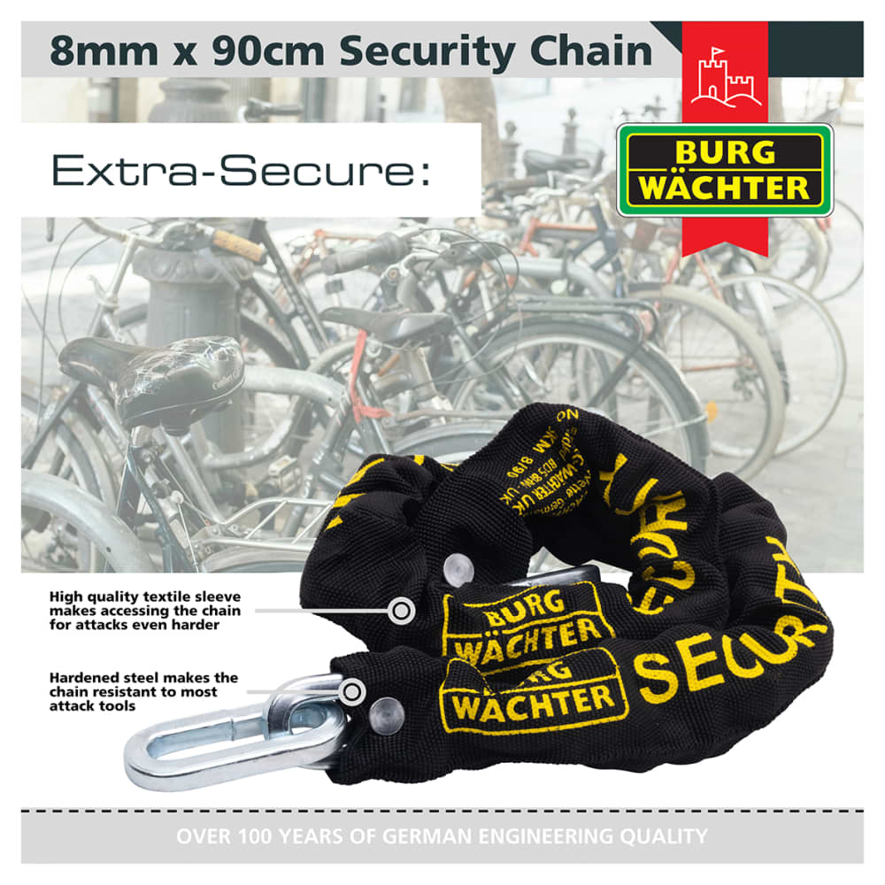 Burg Wachter GKM Fabric Sleeve Hardened Square Link Security Chain - 8 x 900mm - Black