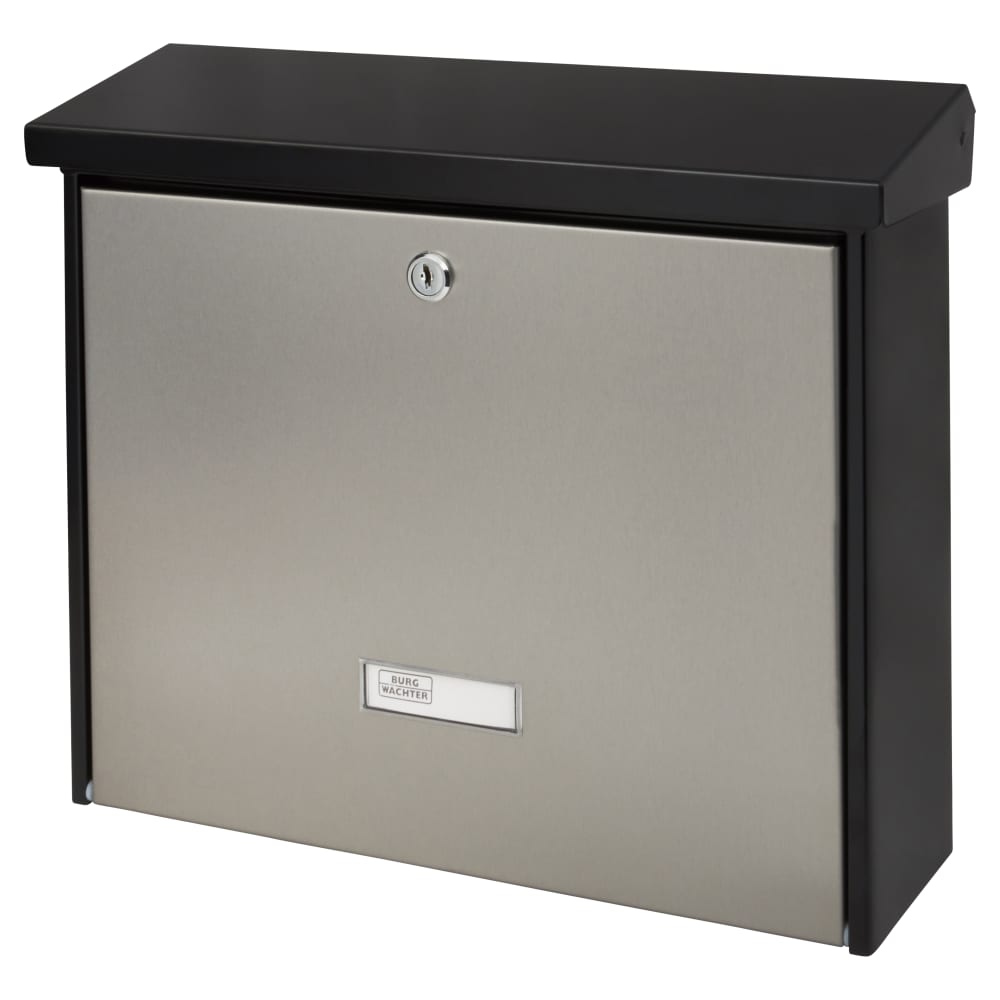 Burg Wachter London Postbox - 320 x 377 x 115mm - Matt Black/Stainless Steel 