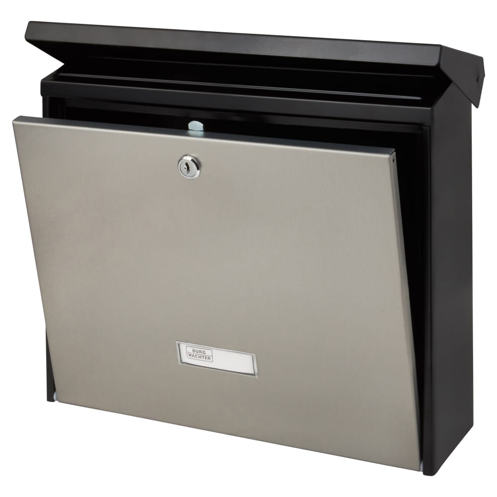 Burg Wachter London Postbox - 320 x 377 x 115mm - Matt Black/Stainless Steel 