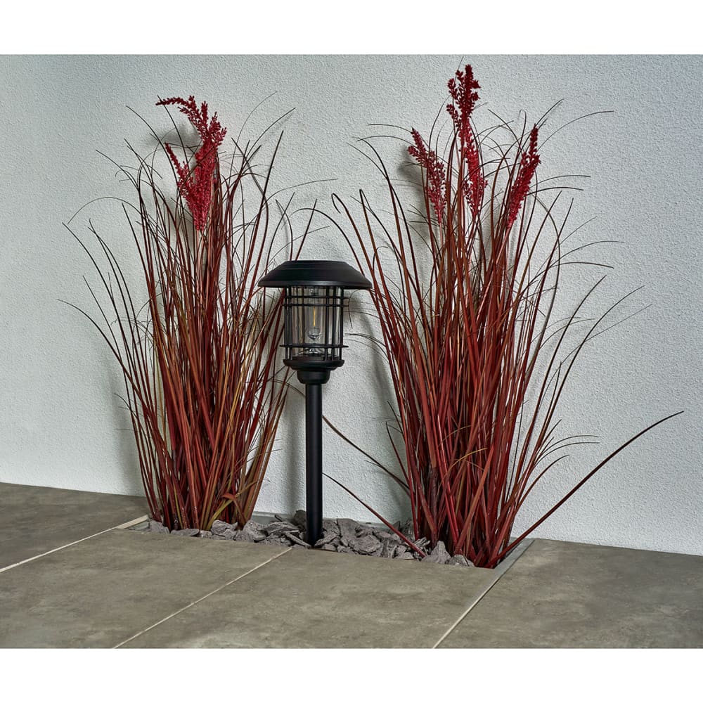 Forum Zink Tanfield LED Solar Bollard Post Light with Spike - IP44 - 3000K Warm White - Black 