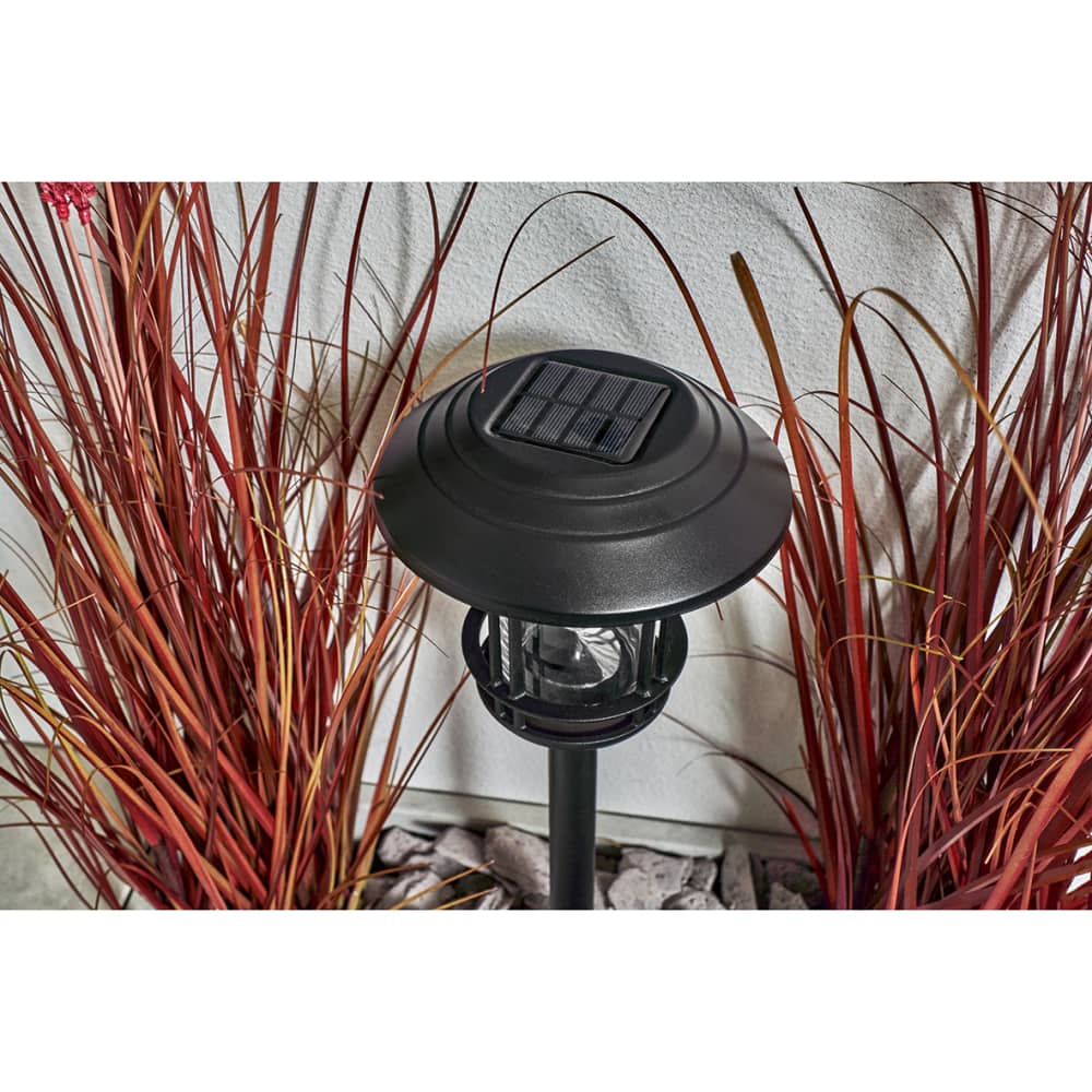 Forum Zink Tanfield LED Solar Bollard Post Light with Spike - IP44 - 3000K Warm White - Black 