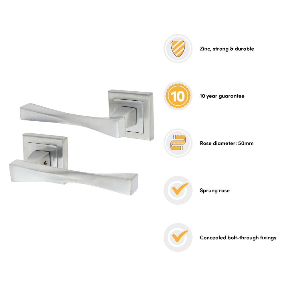 Altro Spirit Door Handle on Square Rose - Satin Chrome